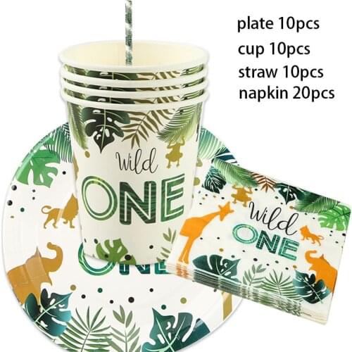 Wild One Disposable Tableware Set Jungle Birthday Party Decor 1st Birthday Party Supplies Kids Baby Shower Safari Party Favors
