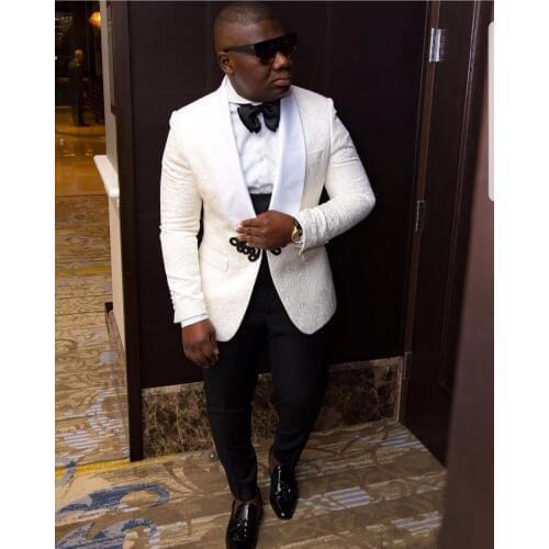New Arrival One Button Ivory Paisley Groom Tuxedos Groomsmen Shawl Lapel Mens Suits Blazers (Jacket+Pants+Vest+Tie) W:1056