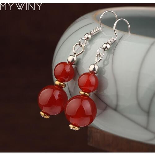 New handmade vintage pendants ethnic earrings red ,New Original nature stones exotic jewelry dangle earrings