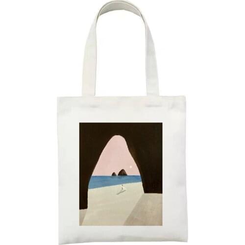 New Cartoon Beach Canvas Bag Eco Reusable Shopping Bags Foldable Shoulder Bag Girls Students Fashion Graphic Handbag Tote