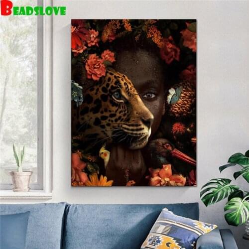 Full 5D Diy Diamond Painting Beauty flower and cheetah Diamond Embroidery Round square Rhinestones Cross stitch home decor G42