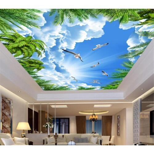 Beibehang Custom Large 3D Ceiling photo Wallpaper Coconut Blue Sky White Cloud Seagull Ceiling Zenith Mural 3d wallpaper