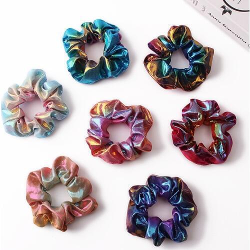 Hot Ins Style Laser Hair Scrunchy Female Flash Rainbow Color Hair Scrunches Turban Hair Bands Girls Vintage Rubber Bands