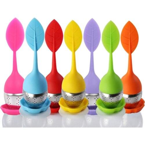 2 Pack Leaf Tea Infuser with Drip Tray Stainless Steel Strainer Silicon Handle Loose Tea Steeper Herbal Spice Tea Filter Infusor