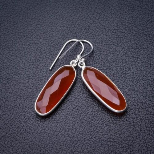 StarGems Natural Carnelian Handmade 925 Sterling Silver Earrings 1.5" D7053