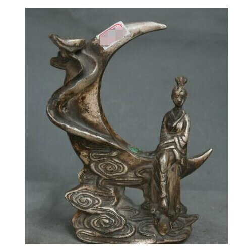 7.6" Qianlong Marked Old China Silver Dynasty Beauty Belle Fairy Moon Statue