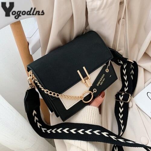 Scrub Leather Contrast Color Crossbody Bags For Women Chain Messenger Shoulder Bag Ladies Purses and Handbags Sling Shoulder