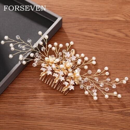 Wedding Hair Accessories Gold Flower Bridal Hair Comb Pearl Tiara Hair Comb Wedding Headpiece For Women Ornaments Head Jewelry