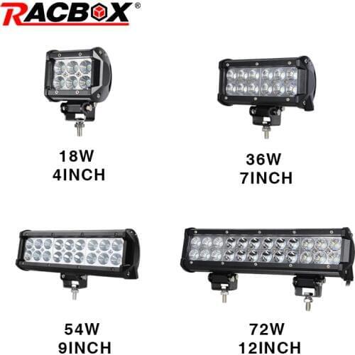RACBOX Slideable Mounting 4" 7" 9" 12" Inch 18W 36W 54W 72W Off road LED Light Bar Work Lamp Flood Spot Combo 12V 24V for ATV