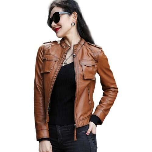 Tcyeek Spring Autumn 100% Natural Sheepskin Coat Female Streetwear Real Womens Leather Jacket Genuine Leather Jacket Women 1984