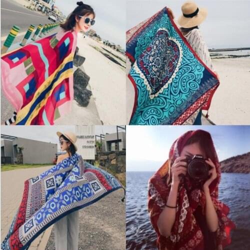Spring and summer shawl scarf ethnic wind cotton and linen sunscreen seaside silk scarf holiday fringed scarf beach towel women