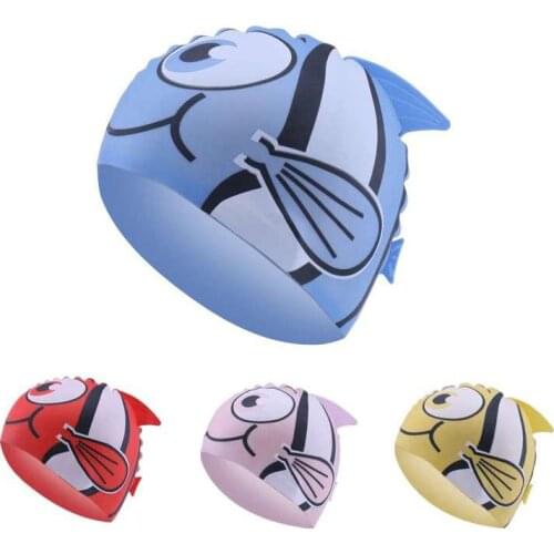 Waterproof Kids Swimming Pool Cap Children Ear Protect Boys Girls Silicone Elastic Swimming Cap Tropical Fish Cartoon Diving Hat