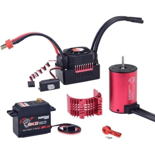 SURPASS HOBBY Waterproof Combo 3660 3500KV Brushless Motor/Heat Sink 80A Brushless ESC +S0900M 9KG Servo for RC 1/8 Car