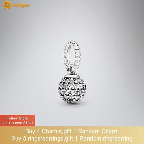 Volayer 925 Silver Beads Pave Ball Pendant Charms fit Original Pandora Bracelets for Women Jewelry Making Birthday Gift