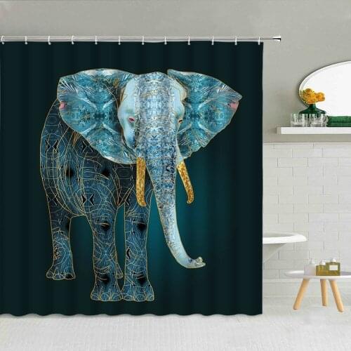 African Grassland Animals Shower Curtain Ethnic Elephant Colored Home Bathroom Decor Curtains Set Waterproof Cloth Bath Screen