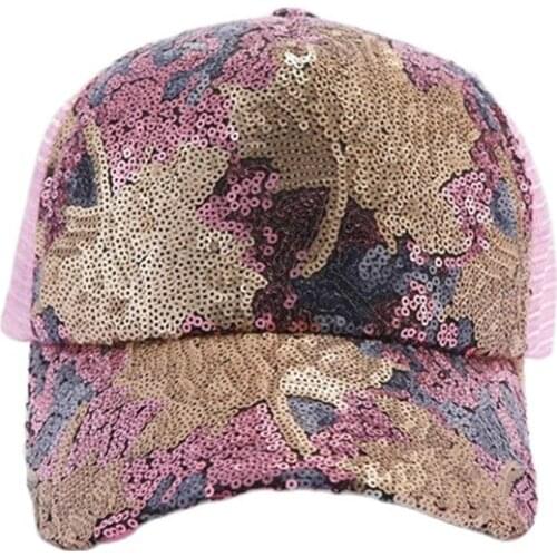 Womens Summer Korean Version of The Tide Sequin Baseball Cap Shows Breathable Net gimme cap trucker Hat