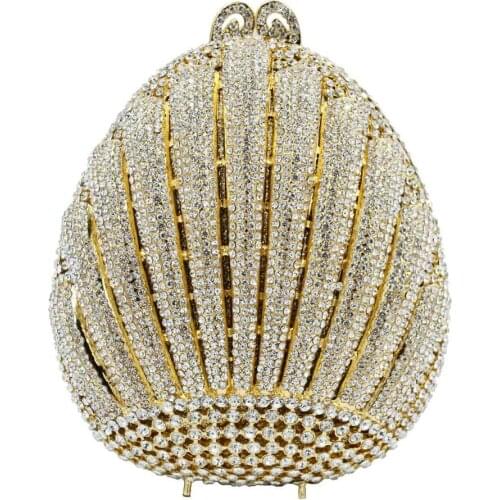 Gold Silver Egg Shape Evening Bag Luxury Crystal Stones Clutch Party Bags Bridal wallet Female pochette Chain Mini Handbag SC649