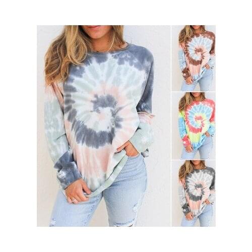 Hoodie Women 2021 New Fashion Frock Hot Style Tie Dye Printing Round Collar Long Sleeve Head Loose Fleece Sweatshirt YDJR9920
