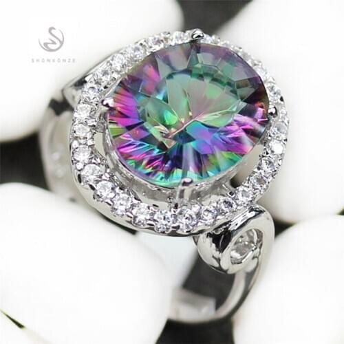 SHUNXUNZE Fancy Engagement Wedding rings Jewelry for women dropshipping Rainbow Cubic Zirconia Rhodium Plated R3316 size 6 7 8 9