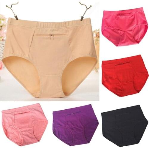 Women Zipper Panties Big Size Underwear Female Cotton Briefs Solid Zipper Lingerie Female Cotton Novel Breathable Ladies Briefs