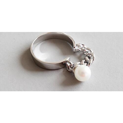 WYJZY Personalized hand-designed chain pearl sterling silver ring casual ladies clothing with jewelry opening ring
