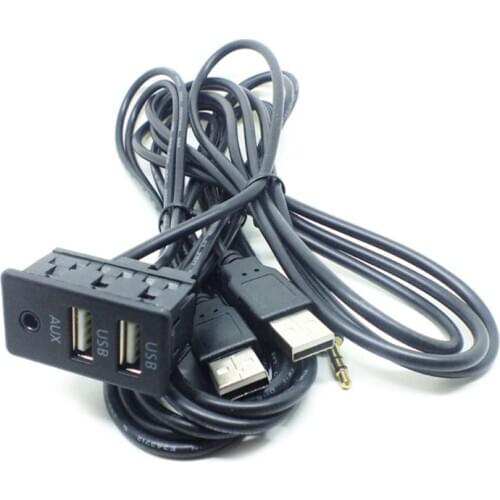 1.5M Car Dash Flush Mount AUX USB Port Panel Auto Boat Dual USB Extension Cable Adapter for Toyota