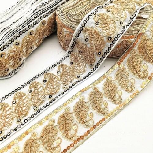 1 Yards Ethnic Sequins Webbing Ribbon Tape Shoes Dress Embroidered Retro Lace Trims DIY Sewing Accessories