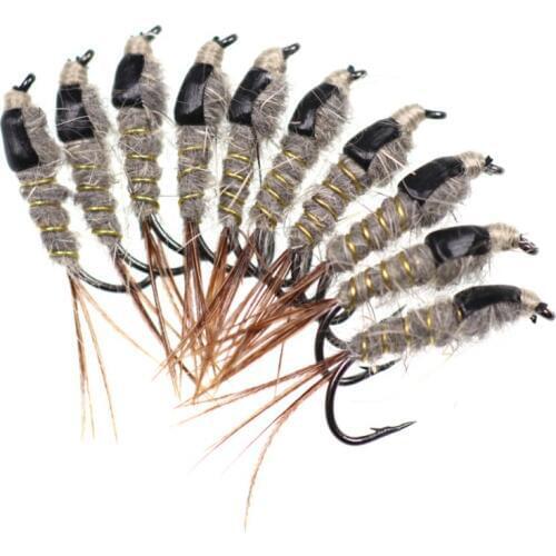 10 pcs/set Fishing Artificial Lure Fast Sinking 12# Black Back Rabbit Ear Line Lifelike Fake Flies Trout Fly Fishing Lures