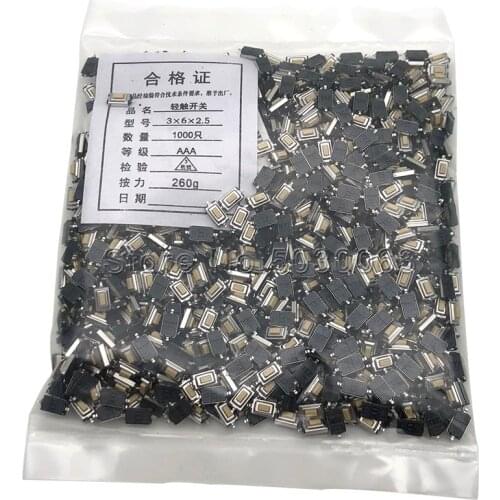 1000pcs/lot 3X6X2.5 touch switch micro switch 3*6*2.5mm SMD 2pin key switch copper touch