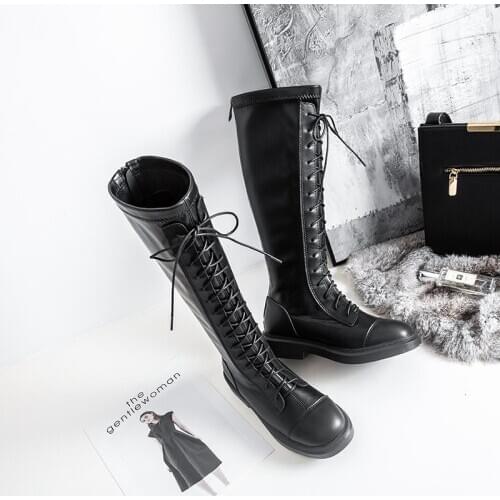 2020 Stretch boot strap knee-high knighthood 41-43 large fat leg skinny boot womens plus size boots thigh high boots flat