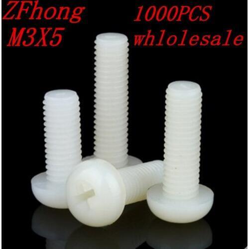 Wholesale white nylon screw 1000pcs M3*5 M3x5 nylon plastic round pan head screw