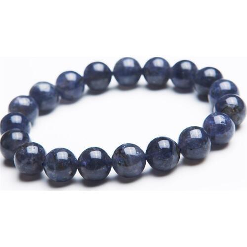 11mm Genuine Blue Iolite Cordierite DichroiteNatural Stone Bracelets For Women Round Bead Stretch Charm Crystal Bracelet Femme