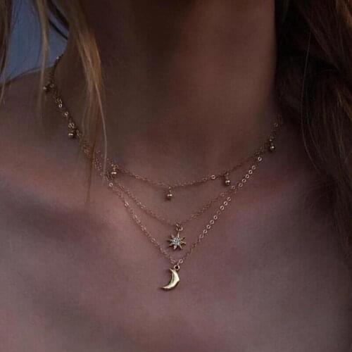 New Fashion Personality Multi-layer Chains Moon Star Pendant Necklace for Women Party Jewelry