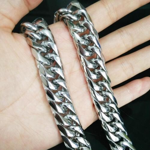 Granny Chic 13/16mm 7-40 inch 316L Stainless Steel Necklace Or Bracelet for Men Silver Color Curb Cuban Link Mens Chain