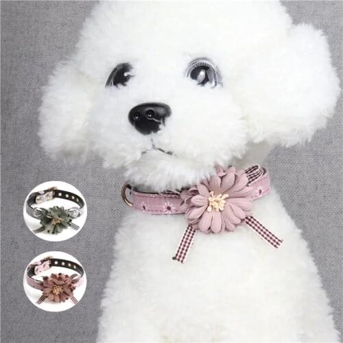Fashion Pet Dog Collar Adjustable Cute Flower Cat Tie Necklace With Rose Gold Metal Buckle For Small Medium Dogs Cats Collars