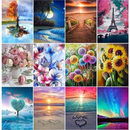 DIY 5D Diamond Painting Animal Scenic Full Circle Rhinestone Embroidery Beach Landscape Mosaic Mosaic Picture Home Decoration