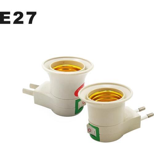 E27 Wall-mount Lamp Holder Converter E27 Switch Lamp Base Round Foot Screw US EU Plug With ON/OFF Button LED Light Male Socket