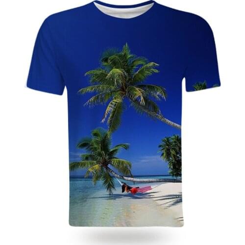 Fashion Coastal natural scenery graphic t shirts Summer style 3D Print Men t-shirt Casual Interesting short sleeve t-shirts Tops