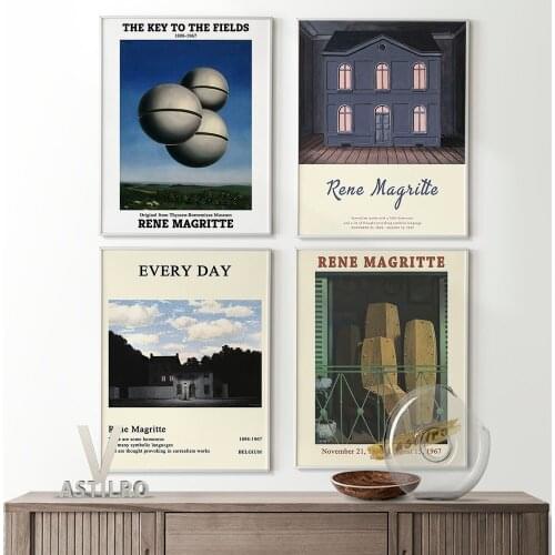 Rene Magritte Exhibition Museum Poster Retro Wall Art Canvas Painting Vintage Prints Art Home Room Decor Gallery Wall Picture