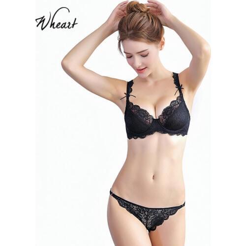 Wasteheart Women Fashion Sexy Lingerie Sets Lace Plus Size Bras Bow Straps Cotton Panties Push Up Bra Sets Women Underwear