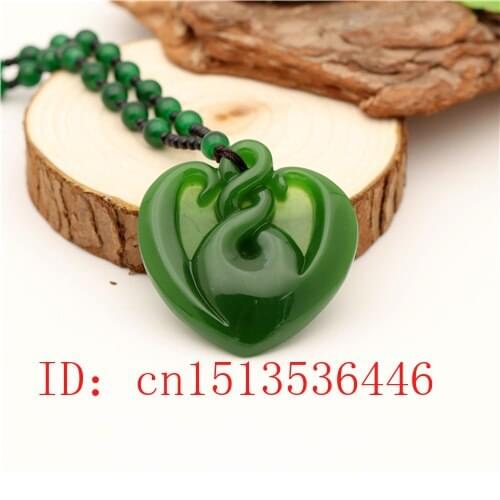 Carved Heart Jade Pendant Natural Chinese Green Beads Necklace Charm Jadeite Jewellery Fashion Lucky Amulet Gifts for Women