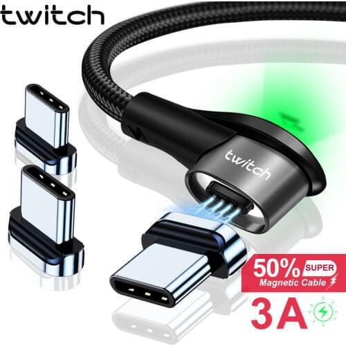 Twitch 3A Magnetic USB Type C Cable USB-C Magnet Fast Charging Charger Type-c Data Cord For Samsung S20 Huawei Mate 30 P30 Pro