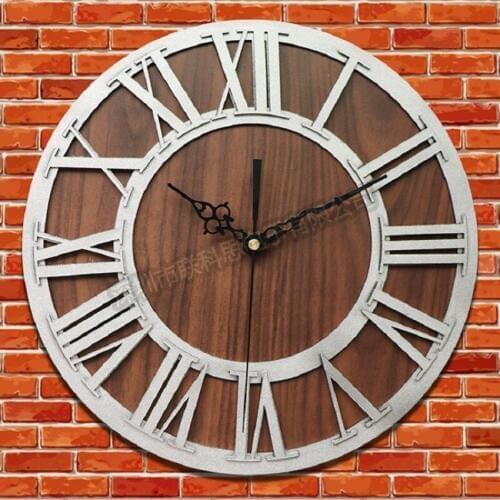Meijswxj 30CM Roman numerals Wall clock Saat Relogio de parede Duvar saati Clock Creative Retro Living Room Solid wood clocks