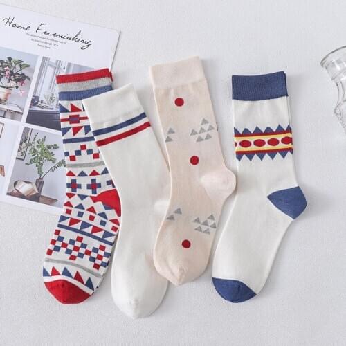 Fashion Chic Geometry Cotton Socks Women Men Cartoon Jacquard Mid-tube Sport Socks Streetwear Japanese Korean Harajuku Sock Sox