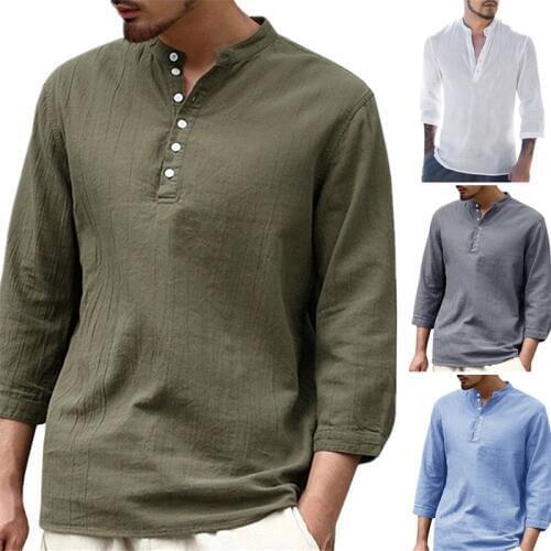 2020 Summer Men Chinese Style T-shirt Traditional Kung Fu Hanfu Solid Long Sleeve Wu Tang Suit Cheongsam Tops Men Clothing S-2XL