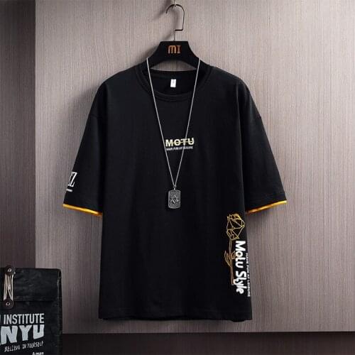Elena Store Men New Fashion Trend Short T-Shirt Breathable Regular 100Cotton Print Embroidery Hip Hop Casual Tops High Quality