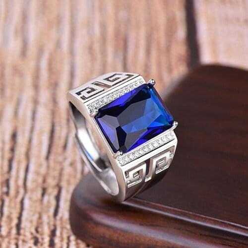 Sterling silver inlaid sapphire mens open ring male