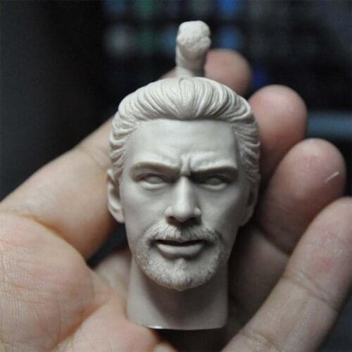 Unpainted 1/6 Japanese Samurai Head Sculpture Takeshi Kaneshiro Head Carving Model Fit 12'' Male Soldier Action Figure