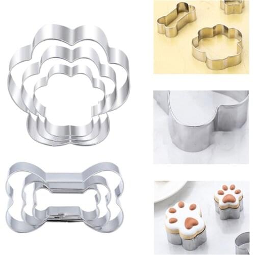 Stainless Steel Pet Dog Bone Paw Cookie Cutter Mold DIY Fondant Sugarcraft Pastry Biscuit 3D Baking Mould Set