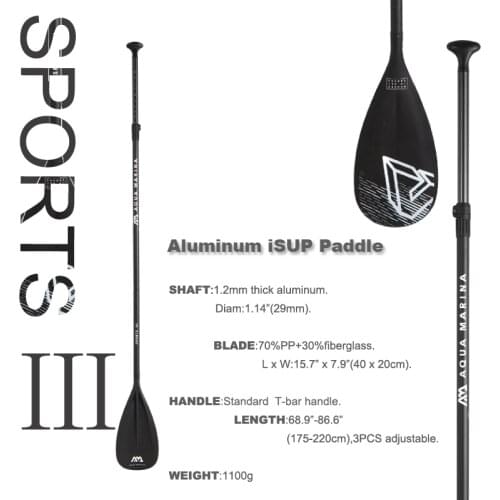 New extendable paddle oar SUP AQUA MARINA SPORT IIIstand up board 3 section surfing board aluminium 165-210cm length adjustable